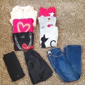 Girls 6/7 fall winter bundle fur, jeans sweatshirt